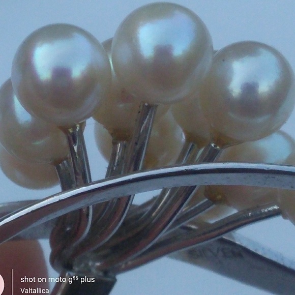 VINTAGE 925 Genuine Pearl Cluster Brooch Pin - Picture 7 of 8